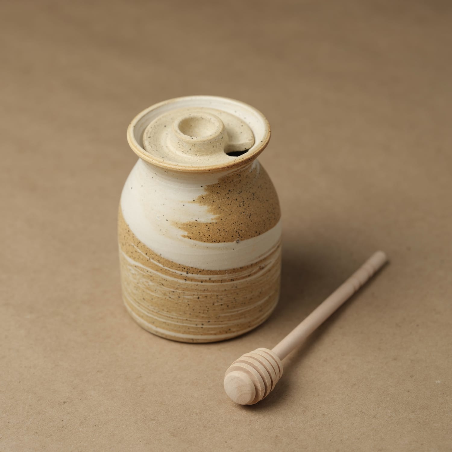 Jar with Honey Dipper — Light Marble