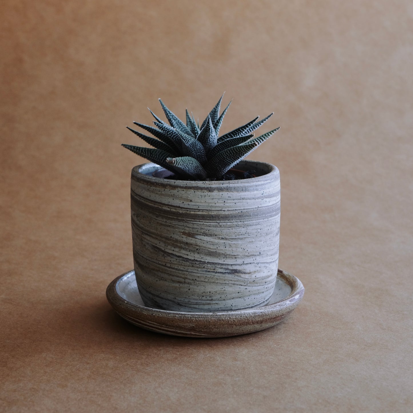 Mini Planter & Saucer — Contrast Marble