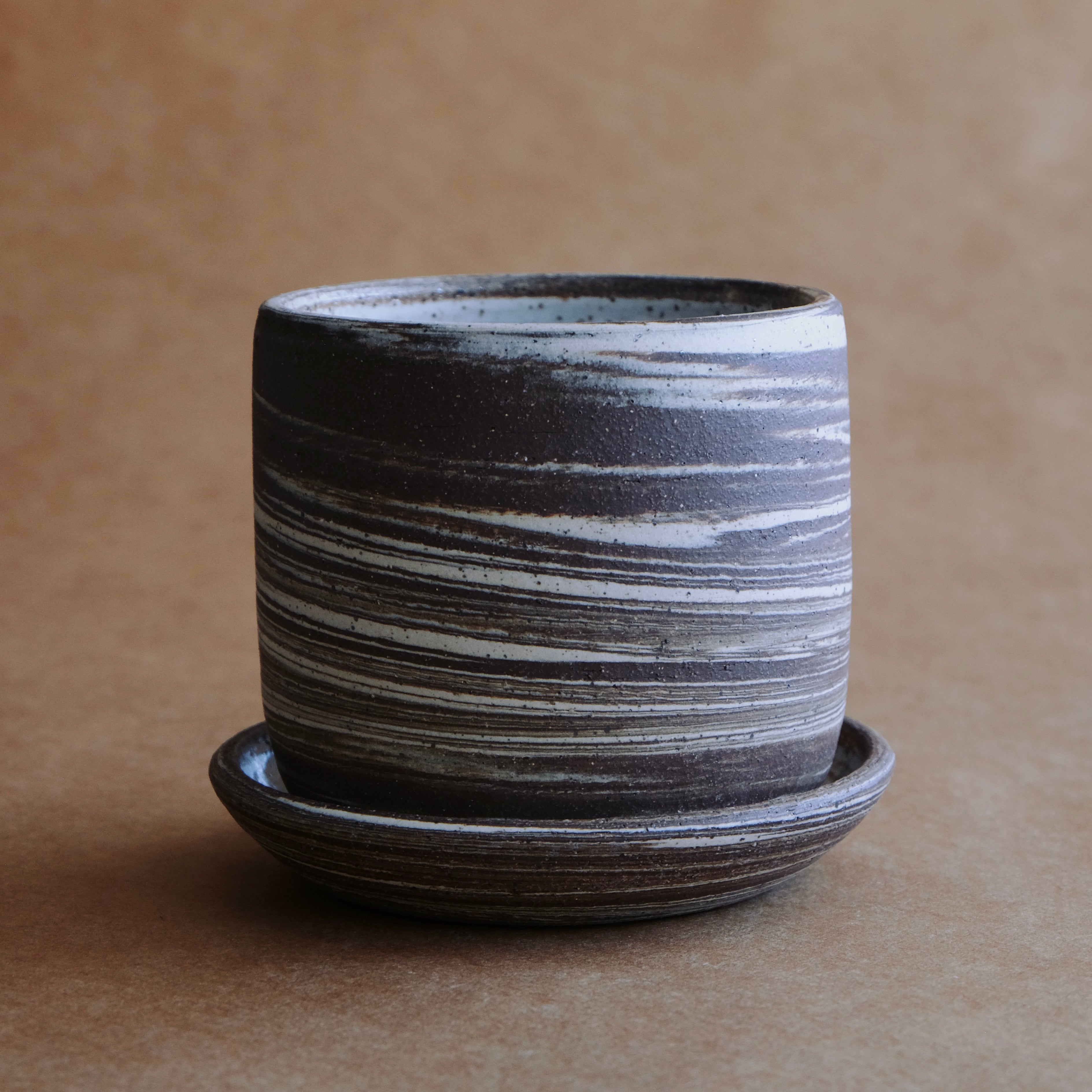 small planter with saucer Small Planter & Saucer — Contrast Marble – ByBuzz