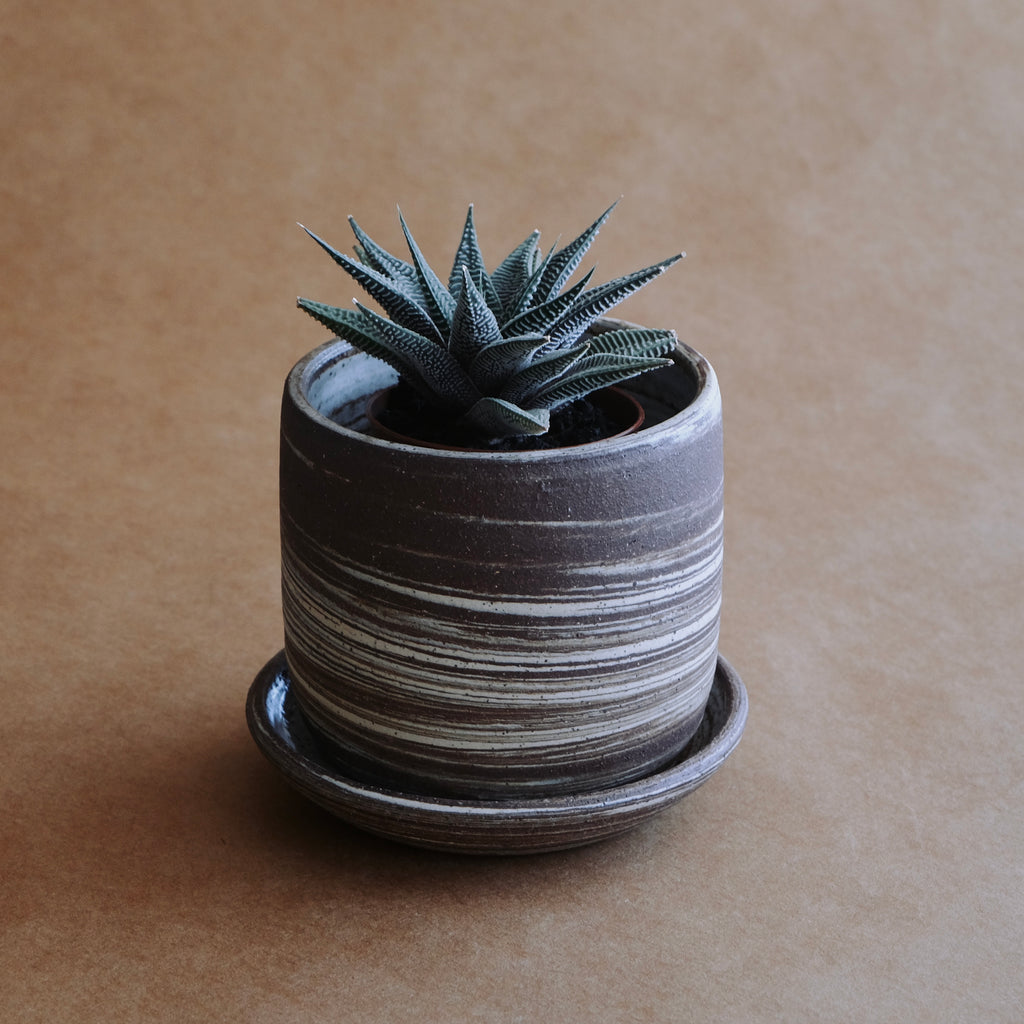 Small Planter & Saucer — Contrast Marble